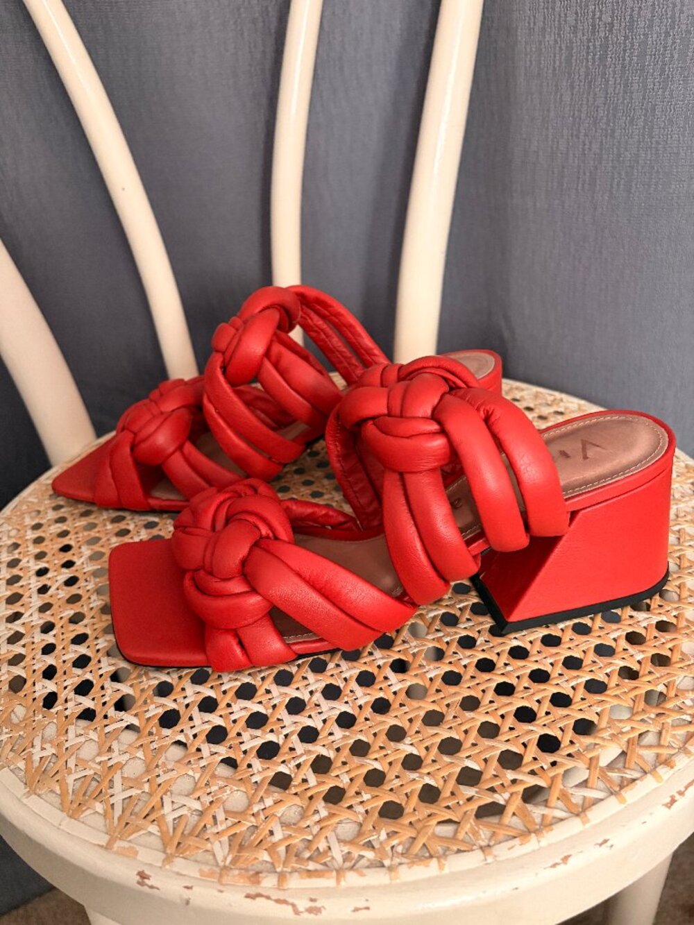 Vicenza Puffy or Bubble Knot Dark Coral Sandal 2" Block Heel